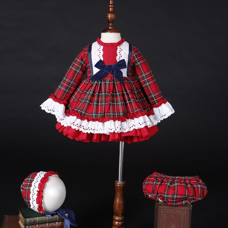 Baby Clothing Usa - Vestido de Princesa Vintage Xadrez Vermelho